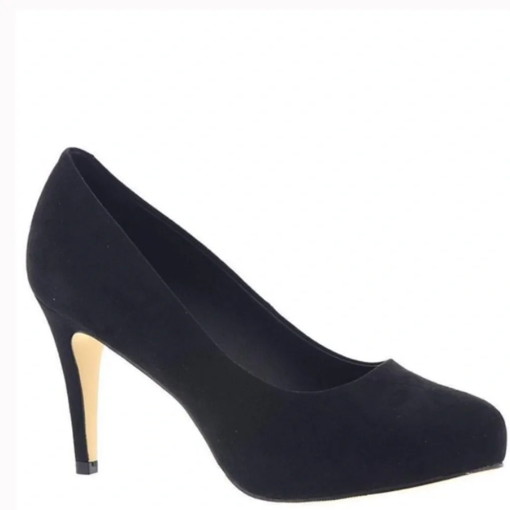 Sleek Stilettos Heels Classy & Sexy Black Pump Round Almond Toe Faux Suede Pumps